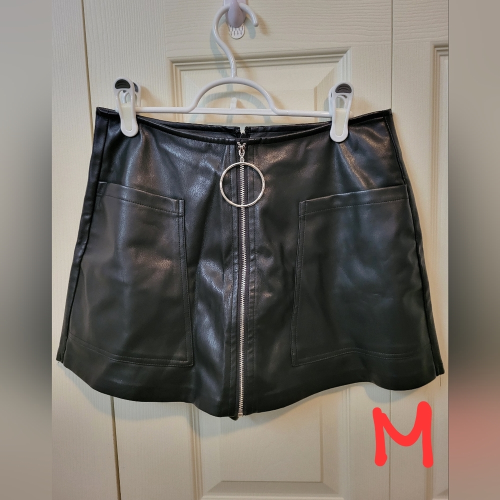 Black leather skort